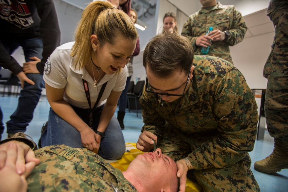 Navy Corpsmen share medical knowledge with Romanian students