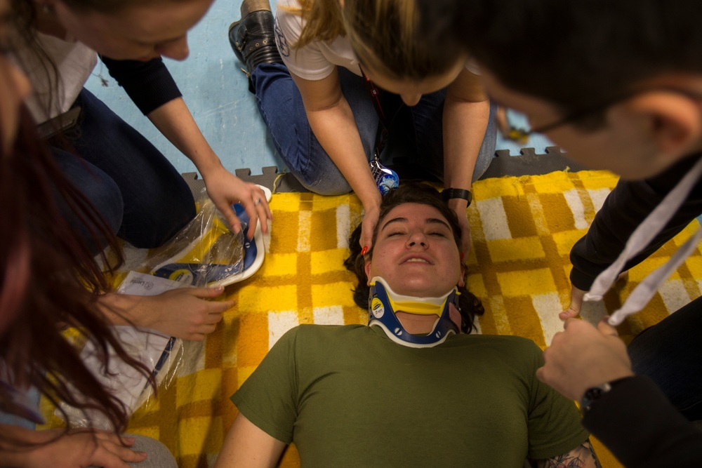 Navy Corpsmen share medical knowledge with Romanian students