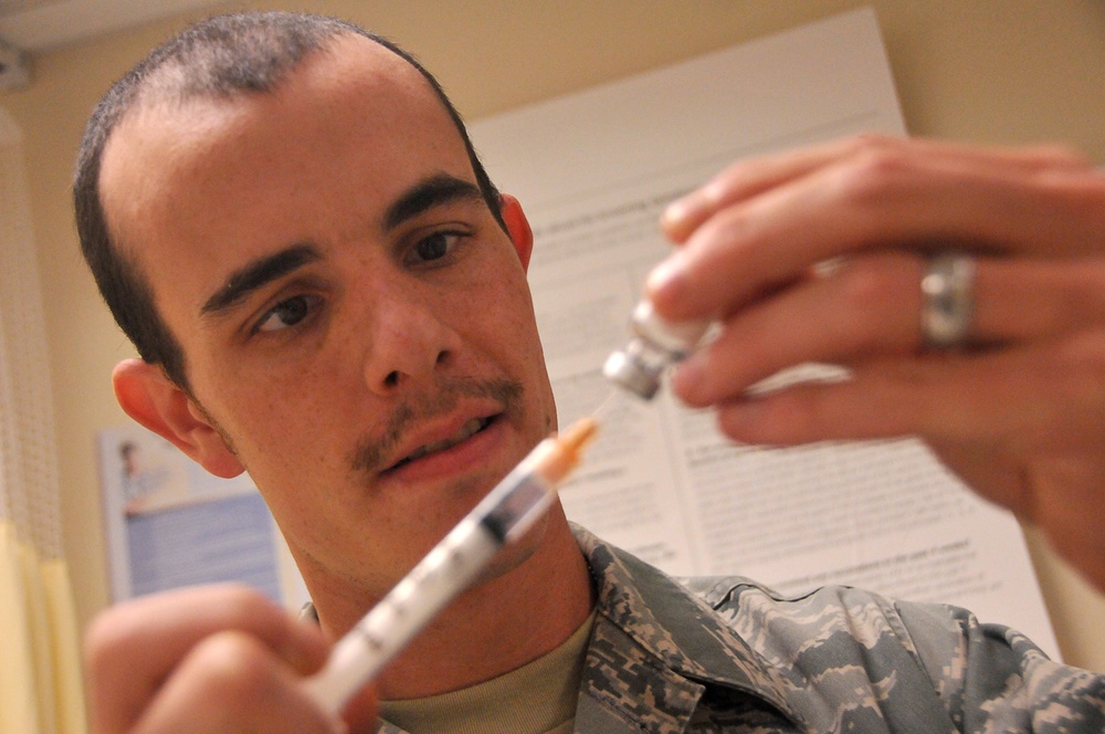 Airmen provide medical services to members during the UTA.