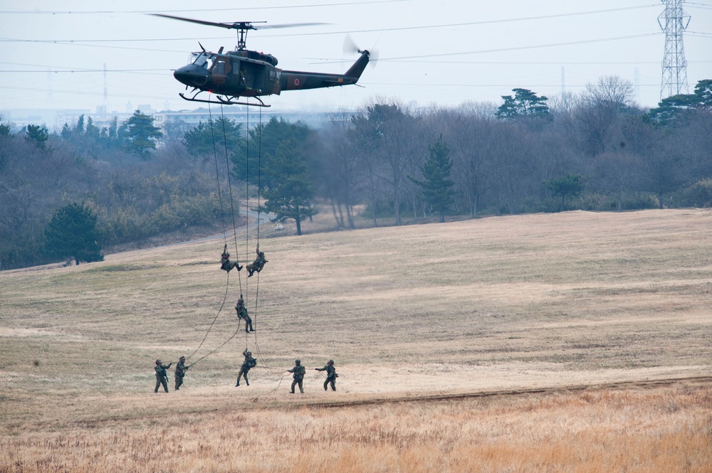 JGSDF participate in the first jump demonstration at Camp Narashino