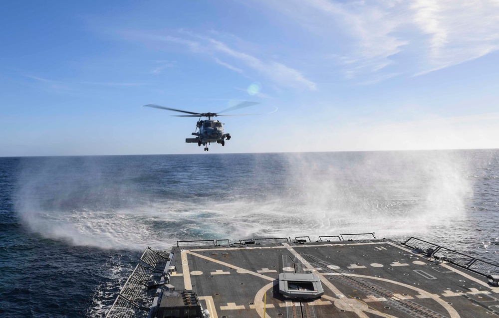 Helicopter Combat Sea Squadron (HSC) 4 conducts flight quarters aboard USS Wayne E. Meyer DDG 108