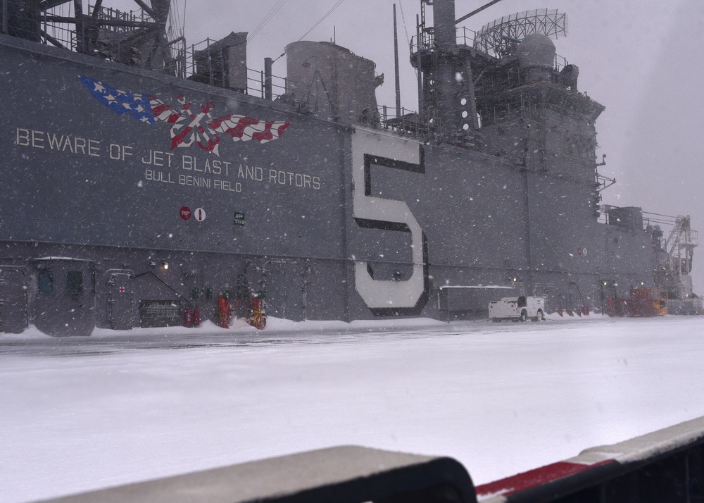 Snow Falls on USS Bataan (LHD 5)