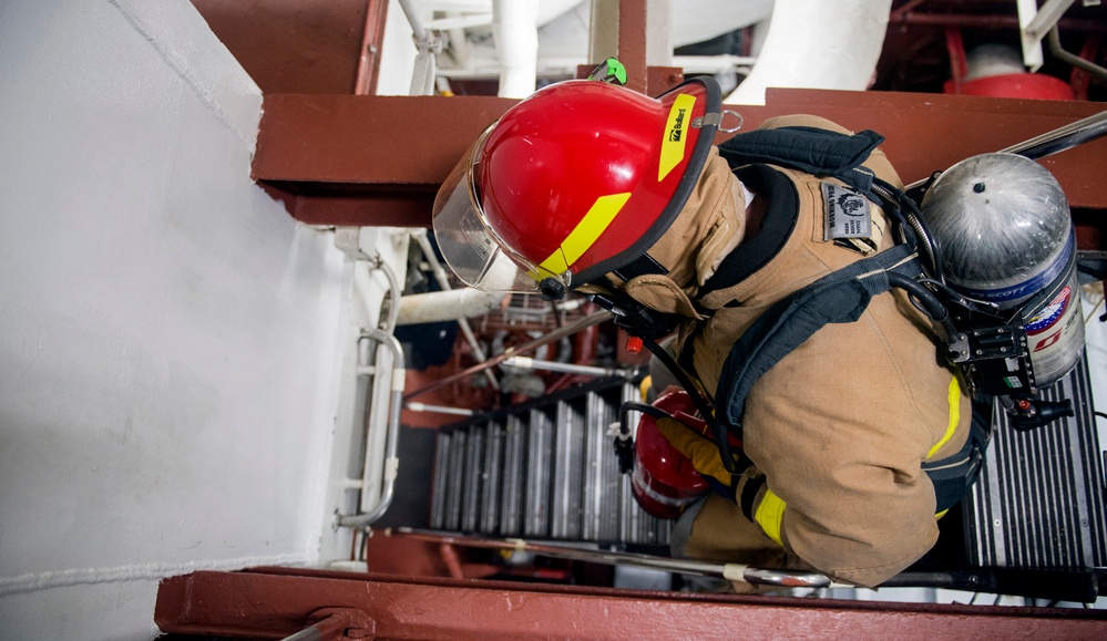 USS Lake Champlain (CG 57) Main Space Fire Drill