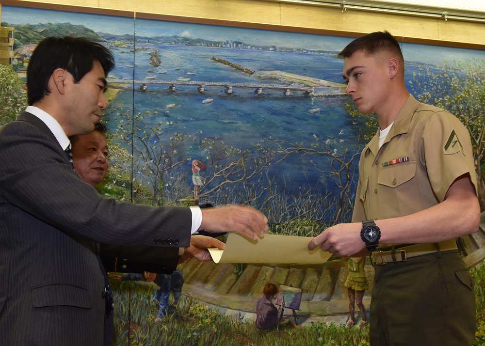 Okinawa-based Marines recognized by Yokosuka Mayor for Heroic Actions