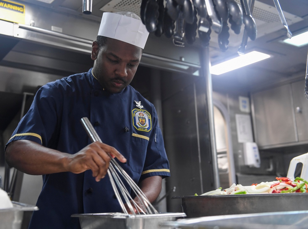 USS Wayne E. Meyer Sailors Prepare Lunch