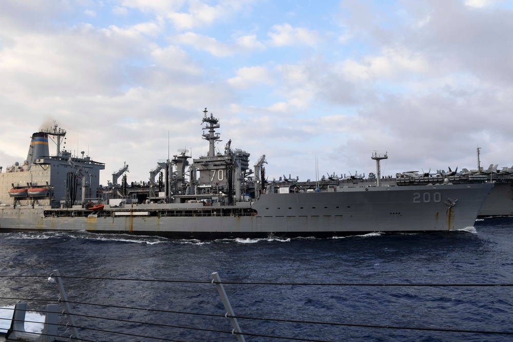 USS Wayne E. Meyer (DDG 108) does a replenishment-at-sea