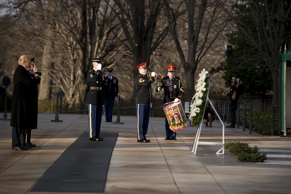 President-elect Donald J. Trump and Vice President-elect Mike Pence place a wreath at the Tomb of the Unknown Soldier in Arlington National Cemetery