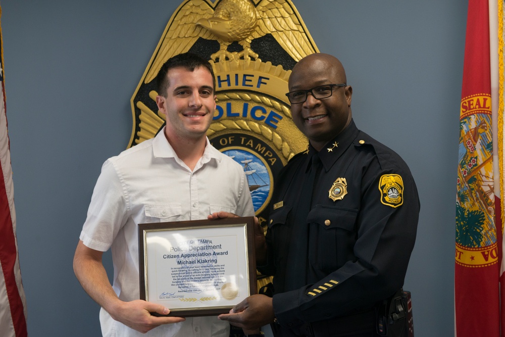 Coast Guardsman receives award for helping apprehend car burglar