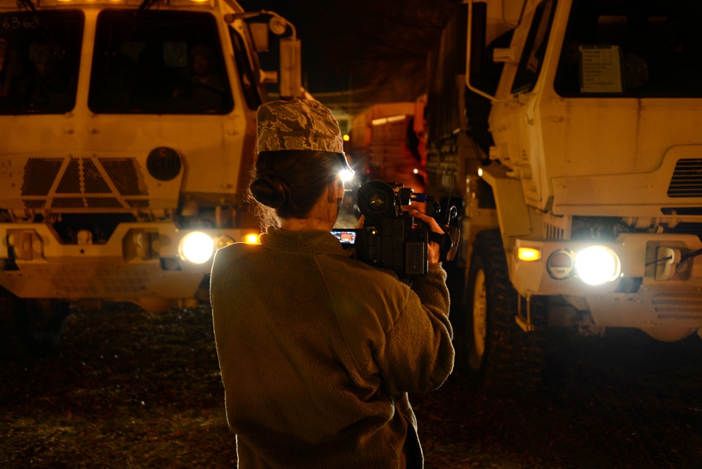 Guardman films mobilizing trucks