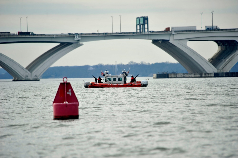 Coast Guard MSST boatcrews enforce a waterway security zone around Washington, D.C. for 58th Presidential Inauguration
