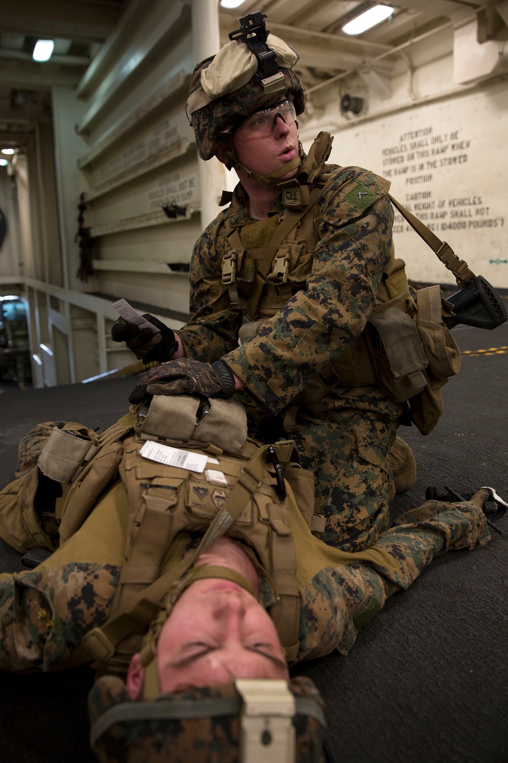 Marines conduct CASEVAC drill while on ship