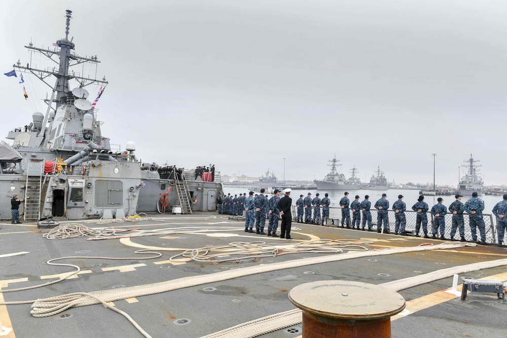 USS Laboon (DDG 58).  Laboon departed Naval Station Norfolk as part of the George H.W. Bush Carrier Strike Group (GHWBCSG) deployment in support of maritime security operations and theater security cooperation efforts in the U.S. 5th and 6th Fleet areas o