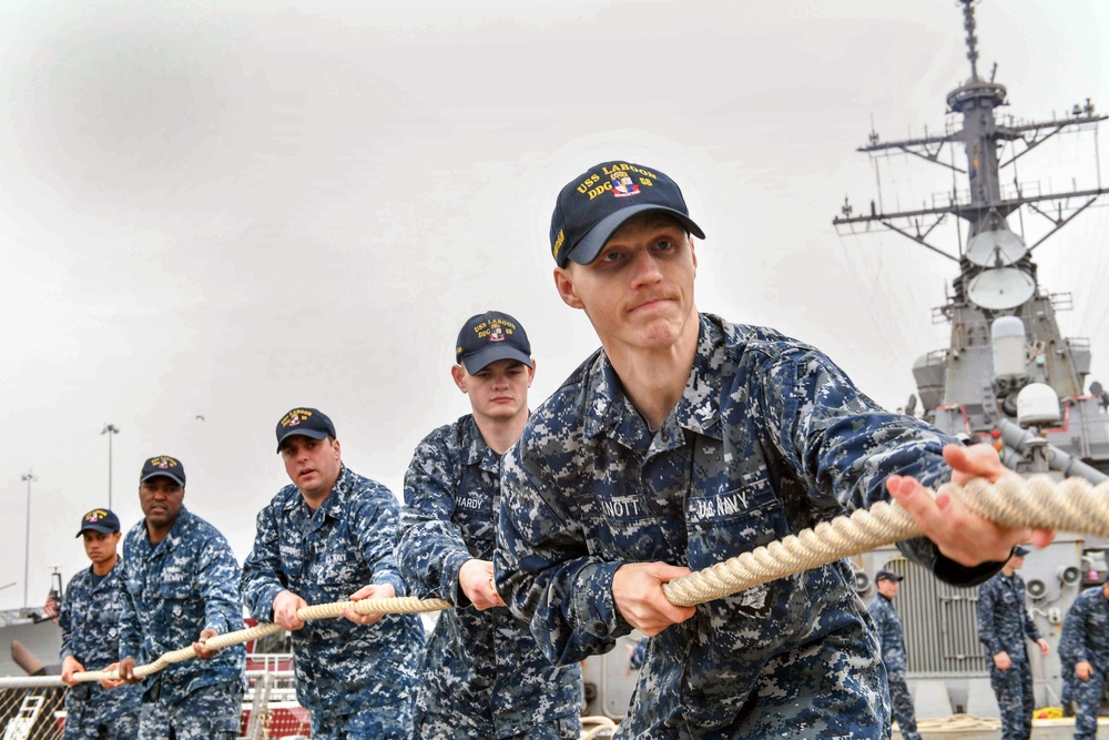 USS Laboon (DDG 58).  Laboon departed Naval Station Norfolk as part of the George H.W. Bush Carrier Strike Group (GHWBCSG) deployment in support of maritime security operations and theater security cooperation efforts in the U.S. 5th and 6th Fleet areas o