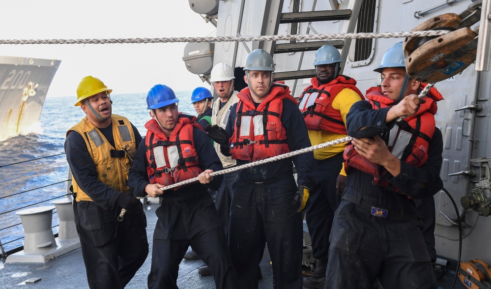 USS Wayne E. Meyer (DDG 108) Performs a Replenishment-at-Sea