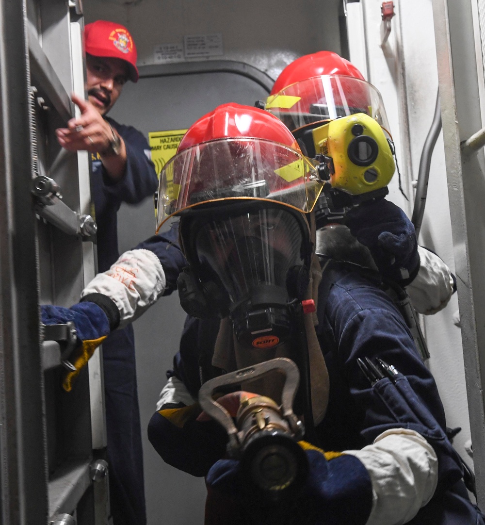 Sailors Participate in Fire Drill aboard USS Wayne E. Meyer (DDG 108)