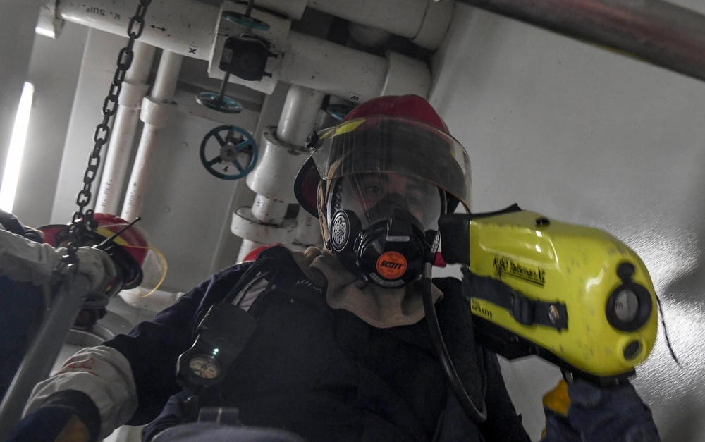 Sailors Participate in Fire Drill aboard USS Wayne E. Meyer (DDG 108)