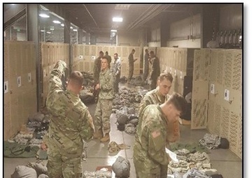 Soldiers layout gear in preparation for Korea deployment