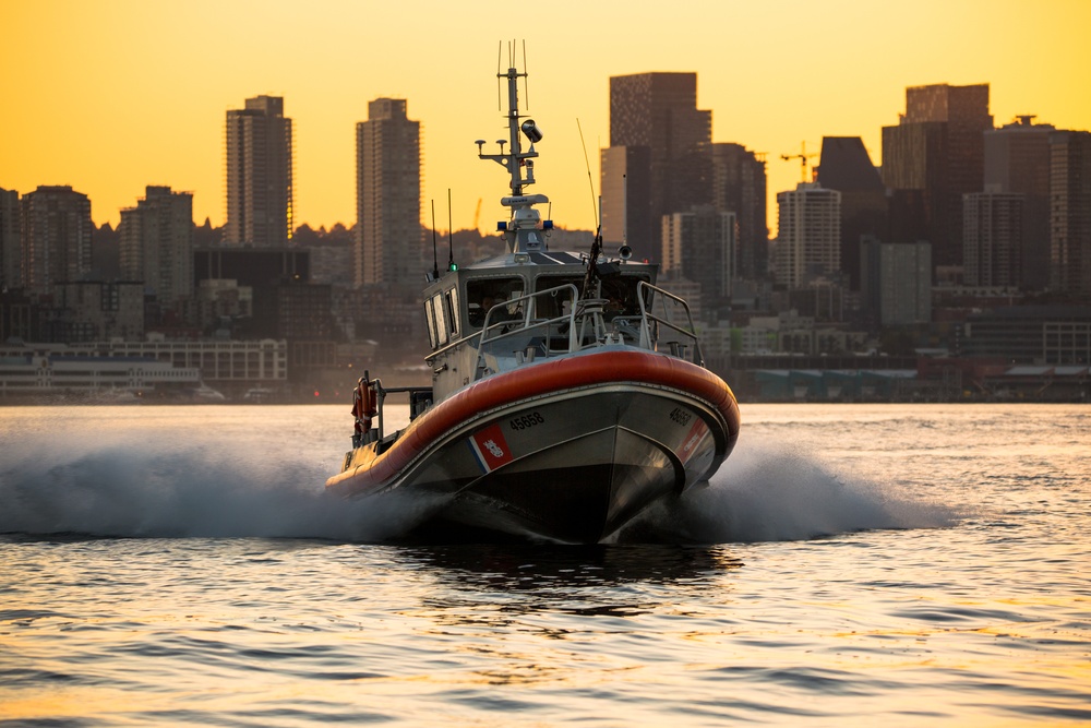 Coast Guard Station Seattle conducts an early morning patrol in Elliott Bay, Wash.