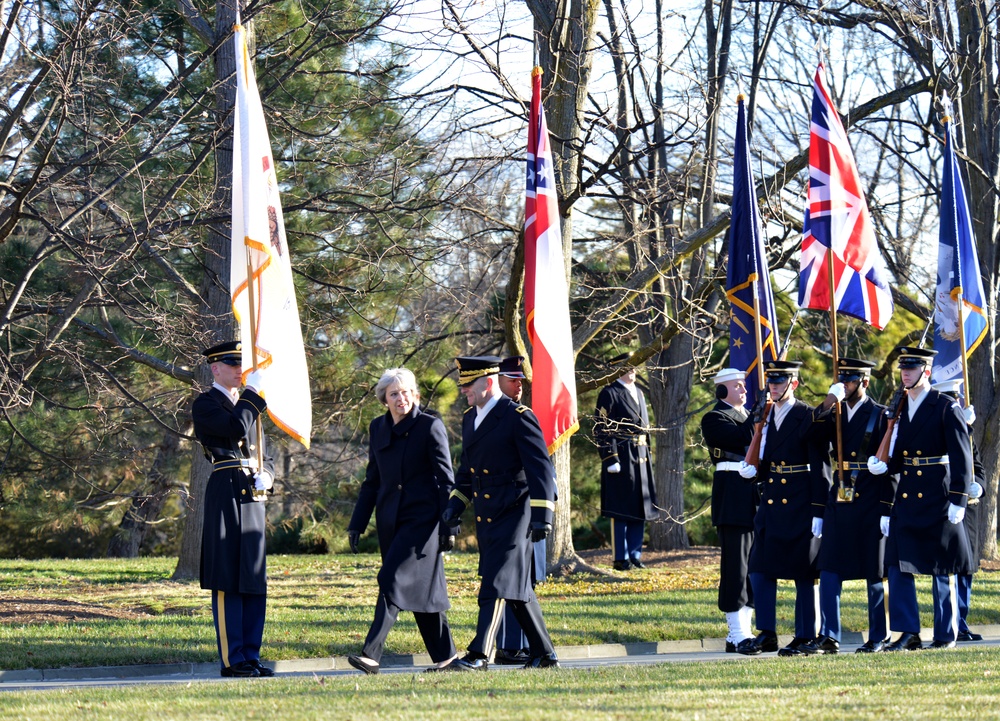 The Right Honorable Theresa May, Prime Minister of the United Kingdom, lays a wreath at the Tomb of the Unknown