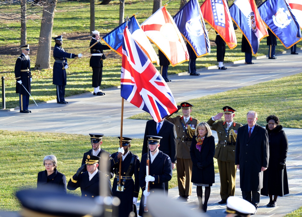 The Right Honorable Theresa May, Prime Minister of the United Kingdom, lays a wreath at the Tomb of the Unknown