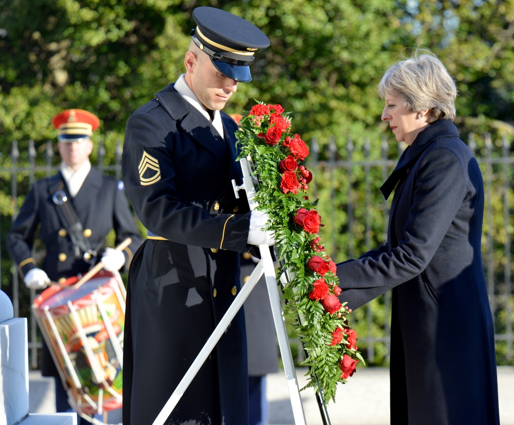 The Right Honorable Theresa May, Prime Minister of the United Kingdom, lays a wreath at the Tomb of the Unknown