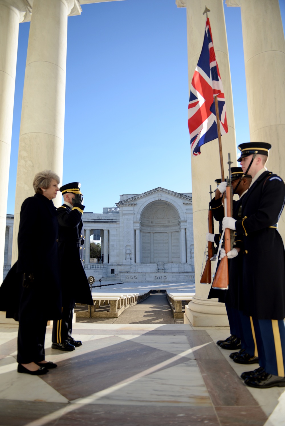 The Right Honorable Theresa May, Prime Minister of the United Kingdom, lays a wreath at the Tomb of the Unknown