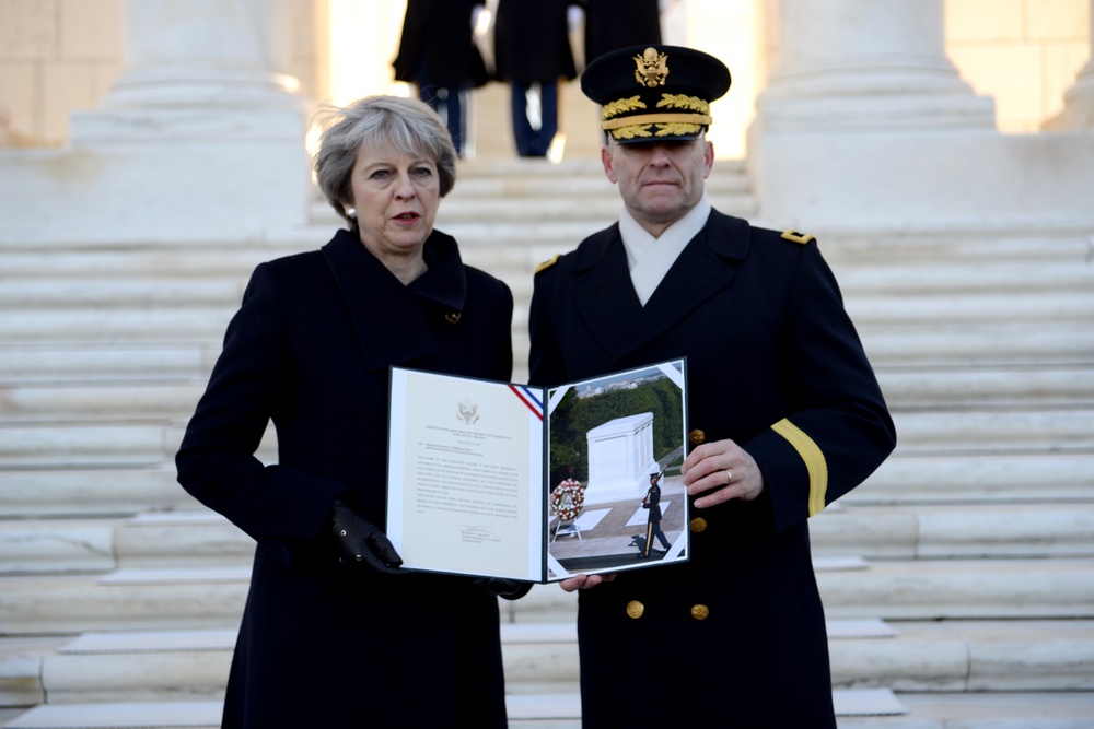 The Right Honorable Theresa May, Prime Minister of the United Kingdom, lays a wreath at the Tomb of the Unknown