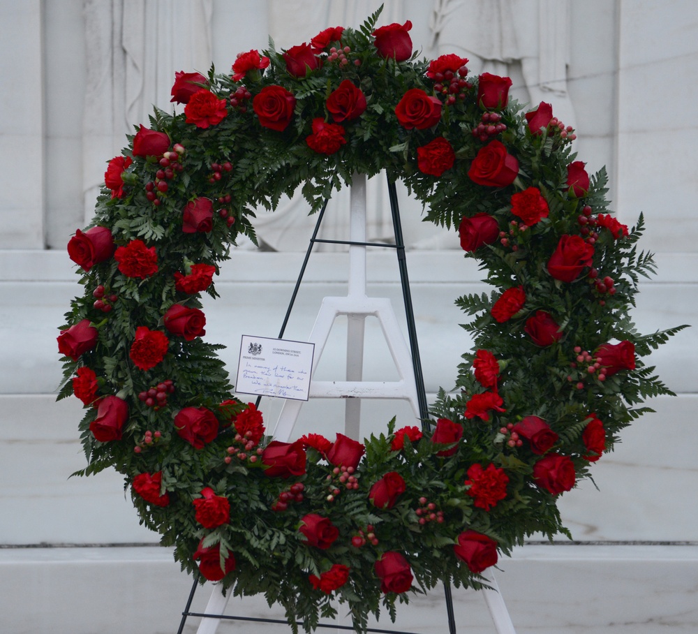 The Right Honorable Theresa May, Prime Minister of the United Kingdom, lays a wreath at the Tomb of the Unknown
