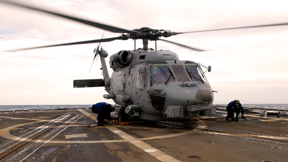 Truxtun departed Naval Station Norfolk as part of the George H. W. Bush Carrier Strike Group (GHWBCSG) deployment in support of maritime security operations and theater security cooperation efforts in the U.S. 5th and 6th Fleet areas of responsibility.