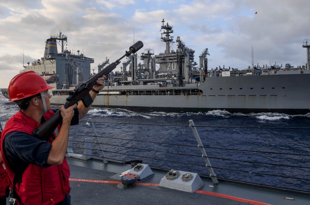 USS Wayne E. Meyer (DDG 108) does a replenishment-at-sea