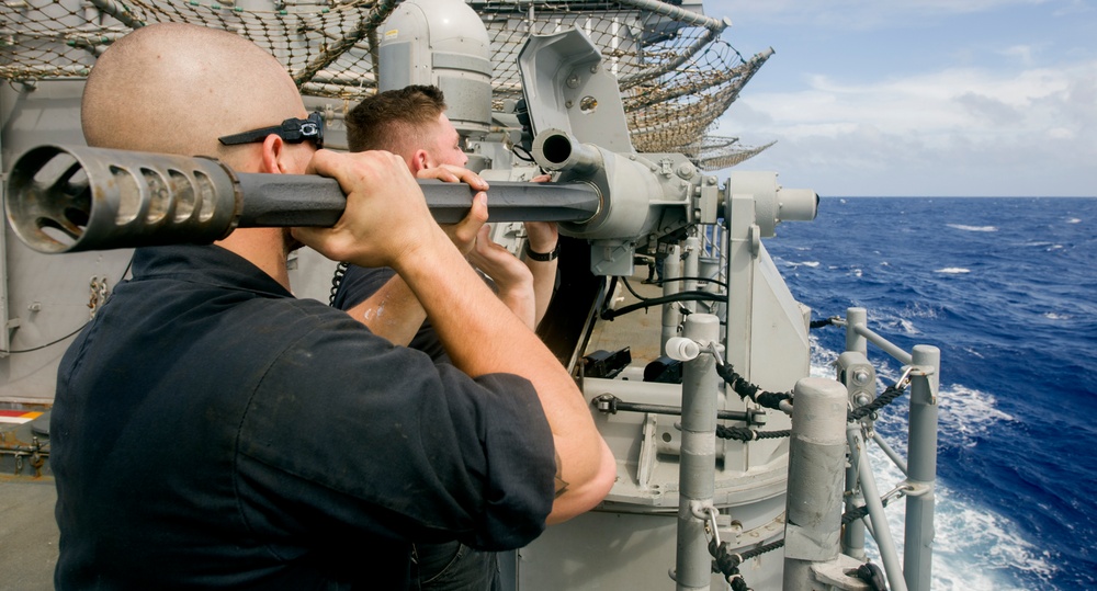 USS Lake Champain (CG 57) .25mm Machine Gun Maintenance