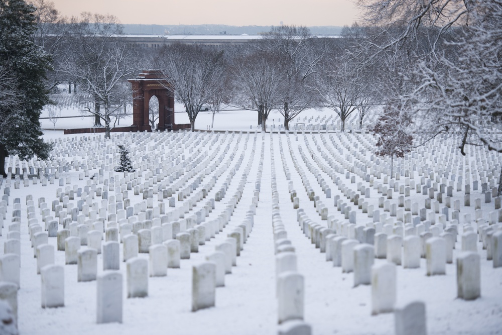 Snow blankets Arlington National Cemetery