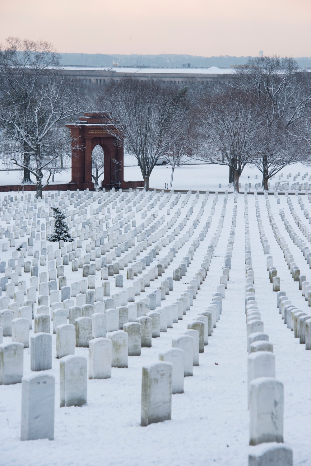 Snow blankets Arlington National Cemetery