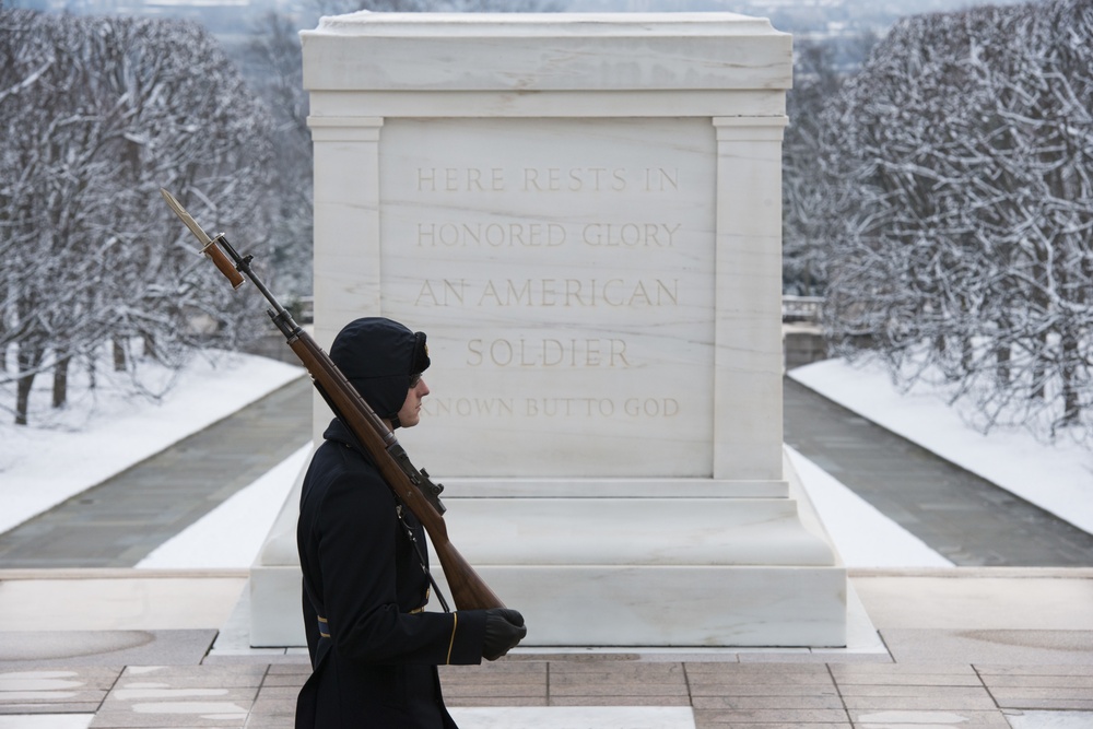 Snow blankets Arlington National Cemetery