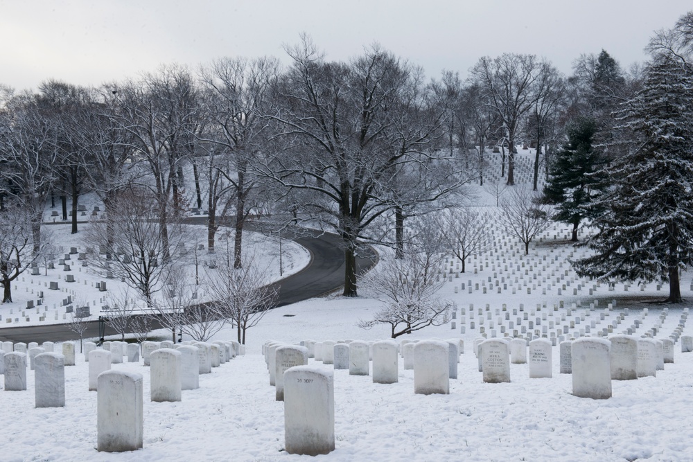 Snow blankets Arlington National Cemetery