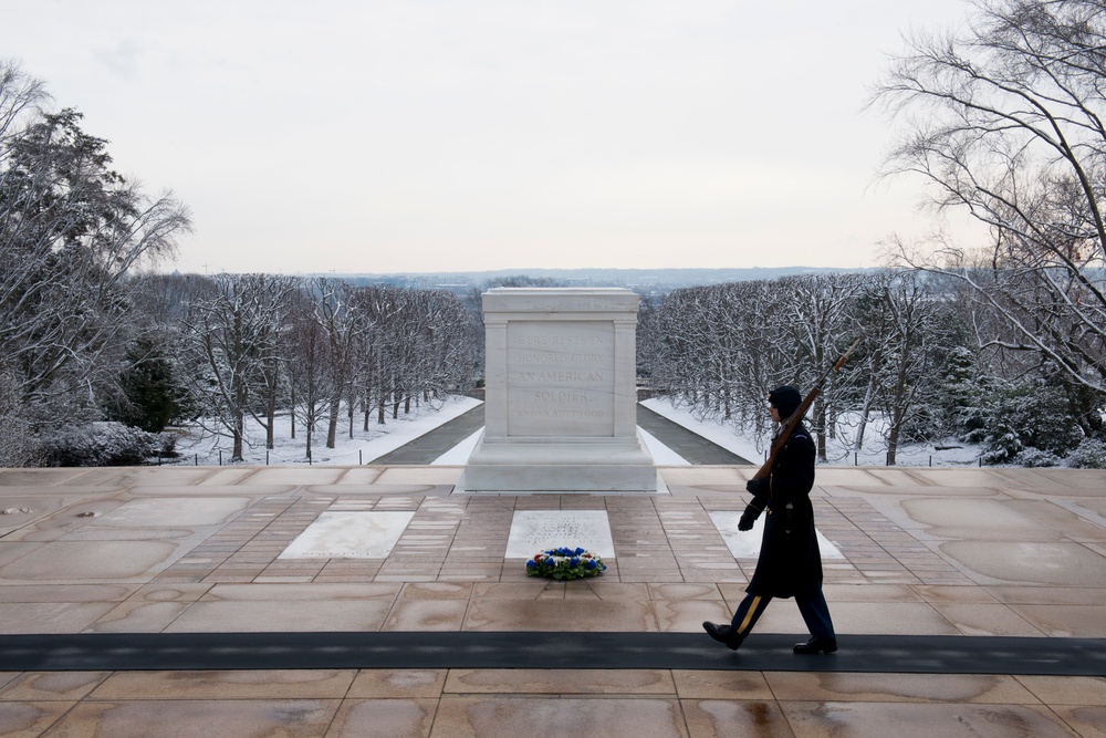 Snow blankets Arlington National Cemetery