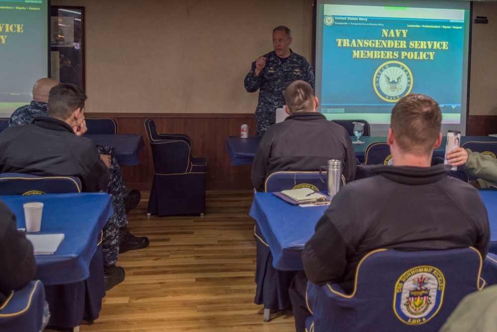 USS Bonhomme Richard Leadership Conducts Transgender Policy Training