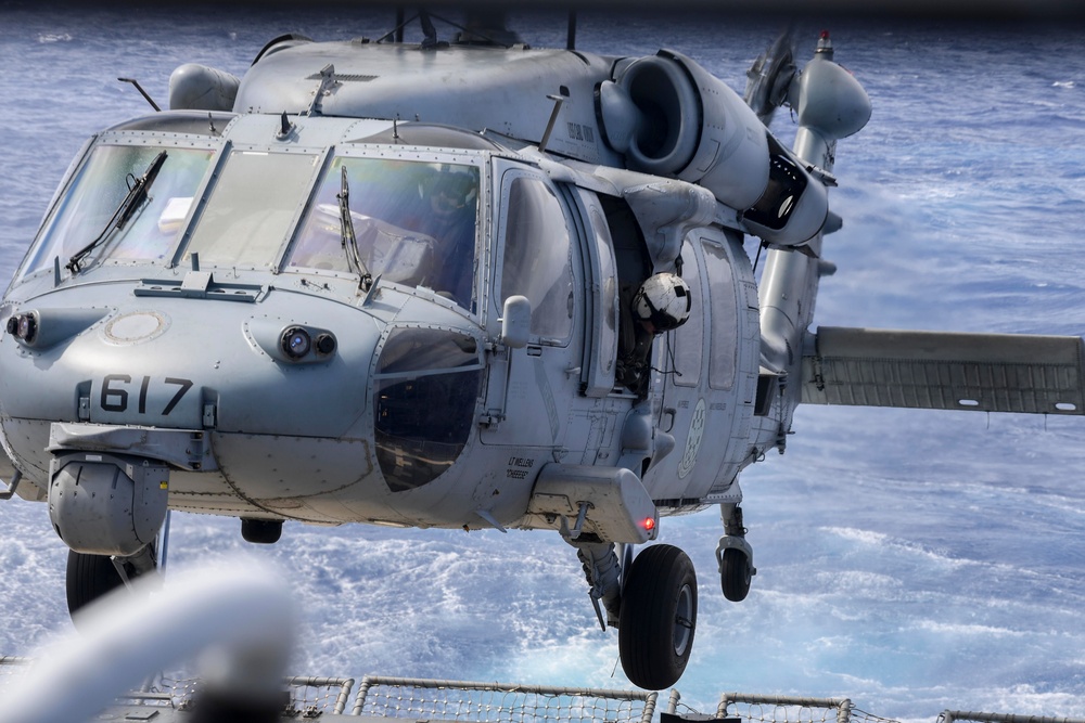 Sailors Practice for a Vertical Replenishment-at-Sea aboard USS Wayne E. Meyer (DDG 108)