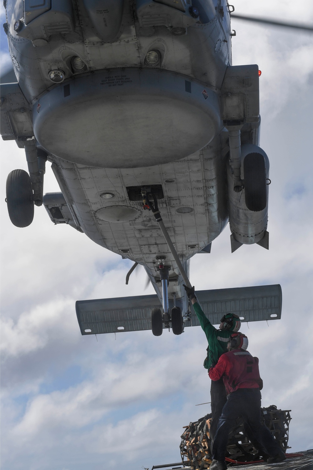 Sailors Practice for a Vertical Replenishment-at-Sea aboard USS Wayne E. Meyer (DDG 108)