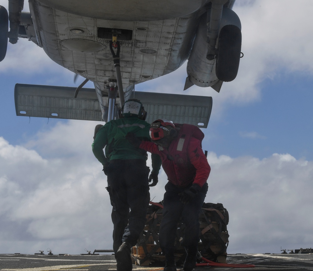 Sailors Practice for a Vertical Replenishment-at-Sea aboard USS Wayne E. Meyer (DDG 108)