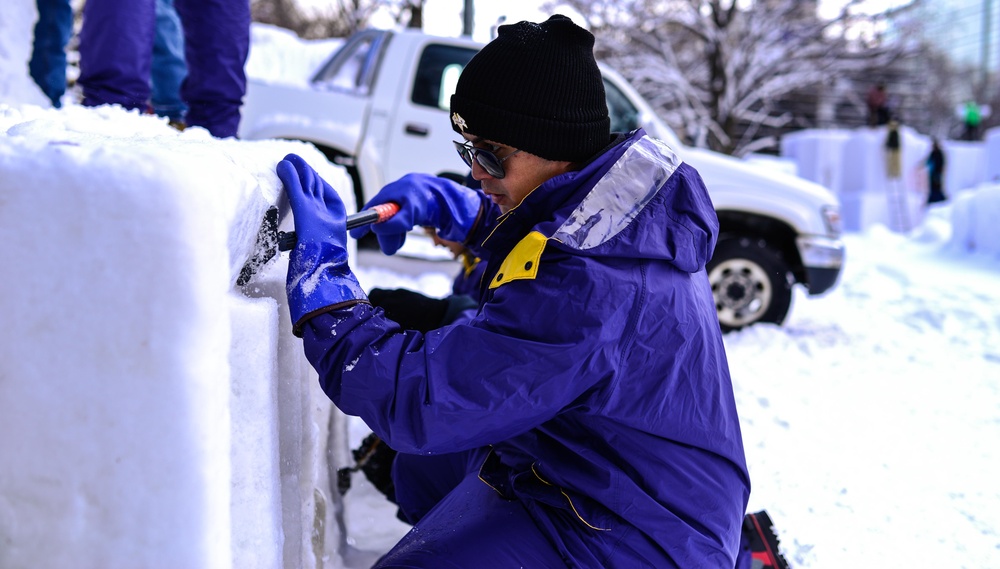 Misawa Sailors Snow Sculpt For Sapporo Snow Festival