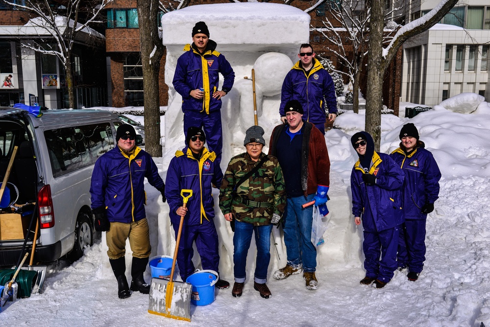 Misawa Sailors Snow Sculpt For Sapporo Snow Festival