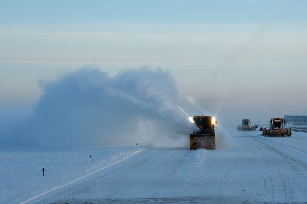 Plowing snow at Great Falls International Airport