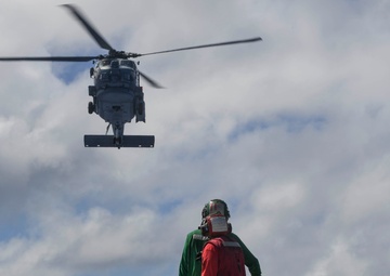 Sailors Practice for a Vertical Replenishment-at-Sea aboard USS Wayne E. Meyer (DDG 108)