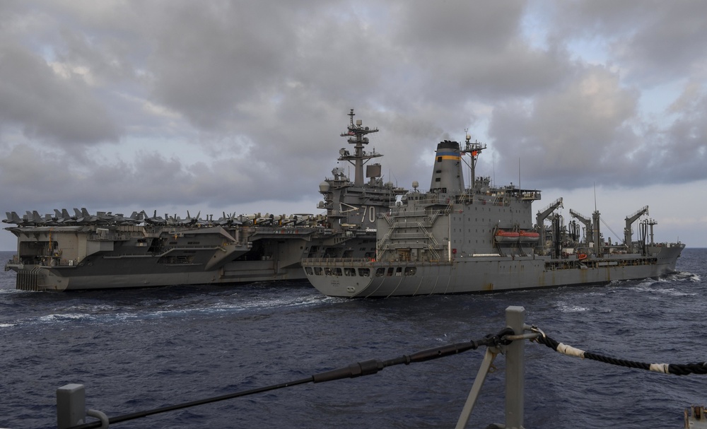 USS Wayne E. Meyer (DDG 108) does a replenishment-at-sea