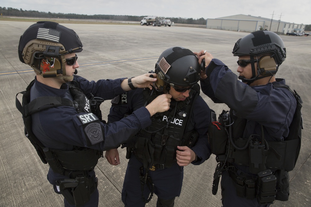 U.S. Customs and Border Protection AMO and OFO SRT conduct an air incursion exercise in preparation for Super Bowl LI