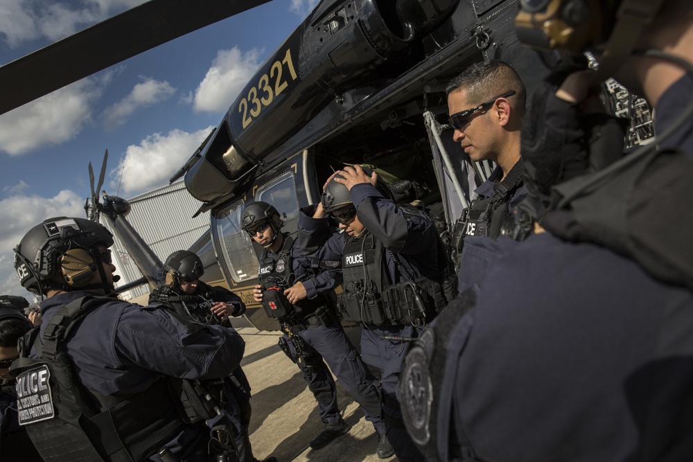 U.S. Customs and Border Protection AMO and OFO SRT conduct an air incursion exercise in preparation for Super Bowl LI