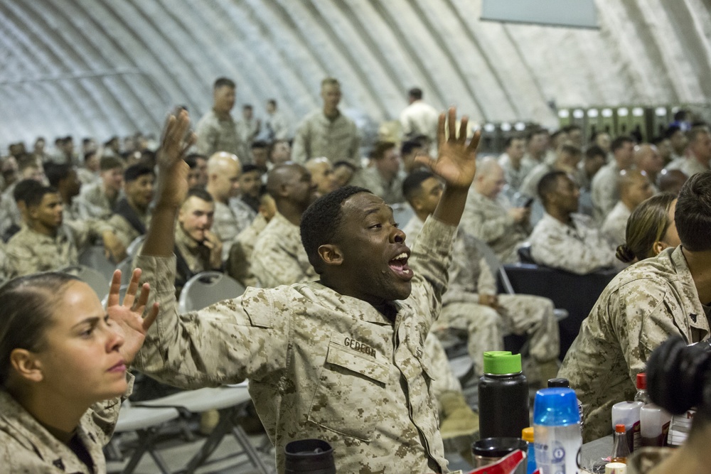 Marines, sailors cheer on Super Bowl from Camp Wilson