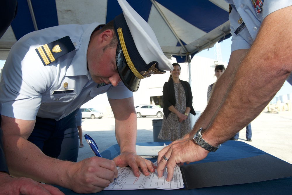 Coast Guard Cutter Bailey Barco signing over