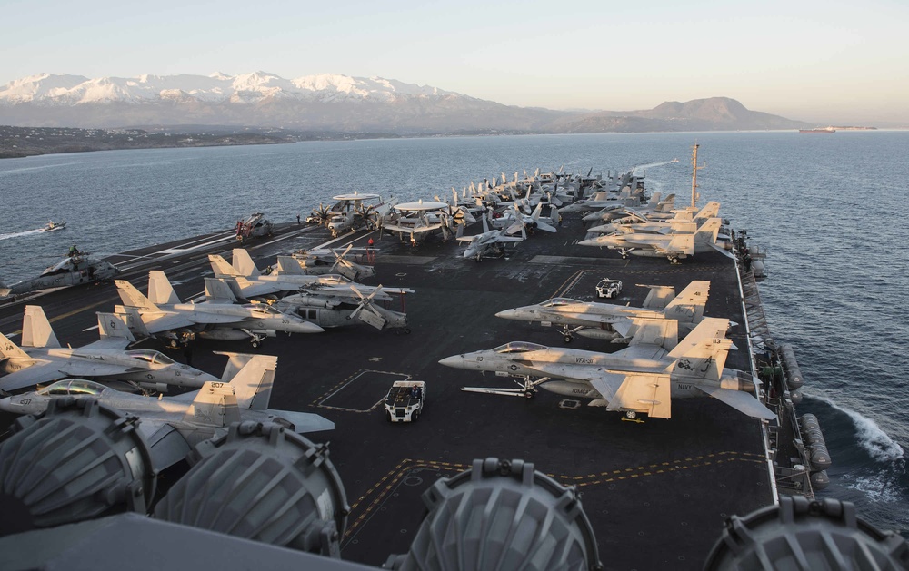 GHWB is the flagship of Carrier Strike Group (CSG) 2, which is comprised of the staff of CSG-2; GHWB; the nine squadrons and staff of Carrier Air Wing (CVW) 8; Destroyer Squadron (DESRON) 22 staff and guided-missile destroyers USS Laboon (DDG 58) and USS